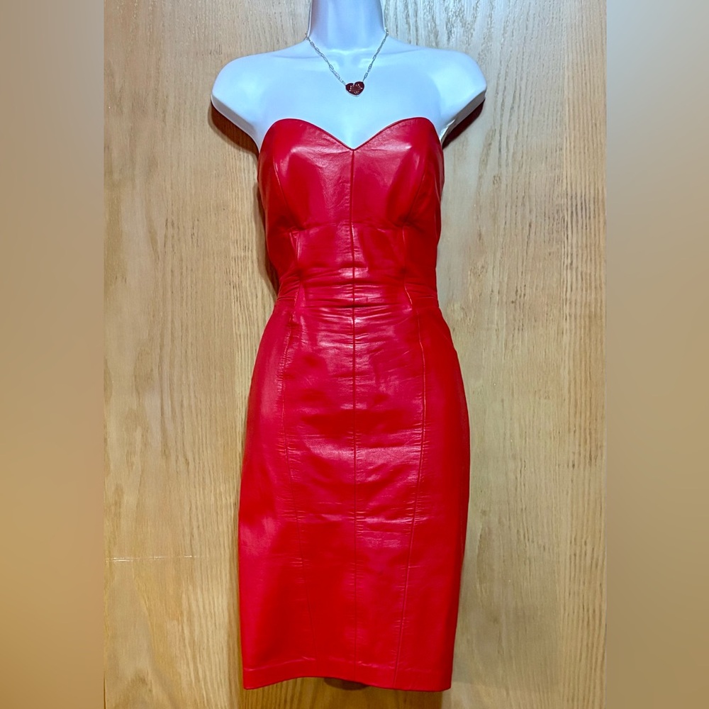 Vtg North Beach Leather Michael Hoban Red Leather Dress & Matching Bolero Jacket